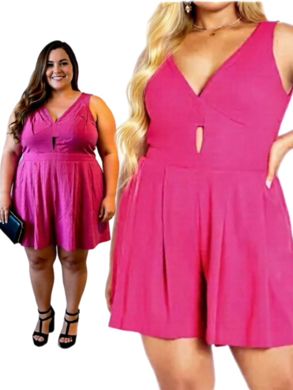 City Chic Vibrant Pink Sleeveless Front Cutout Romper NWT size M/18
